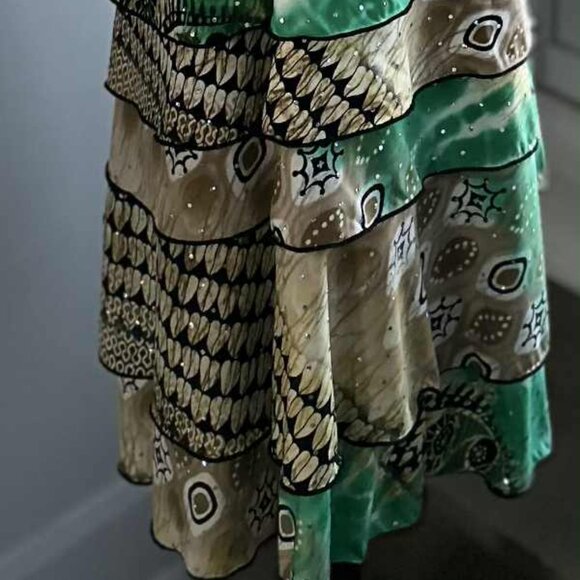 Joseph Ribkoff Sand & Jade Tiered Cowl-Neck Dress with Iridescent Dots – US 12 - Picture 8 of 11